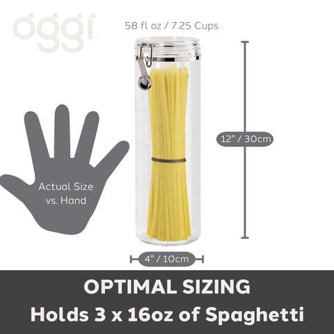 Oggi canister next to hand for scale showing true size and volume benefit
