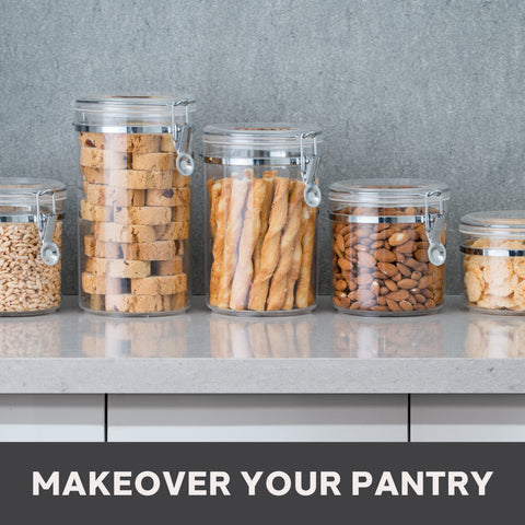 Oggi canister filled with spaghetti illustrating long-pasta storage benefit