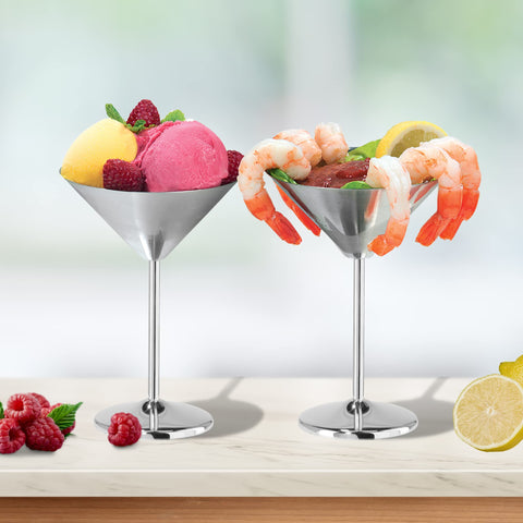 Oggi martini glass held in hand for size comparison and scale