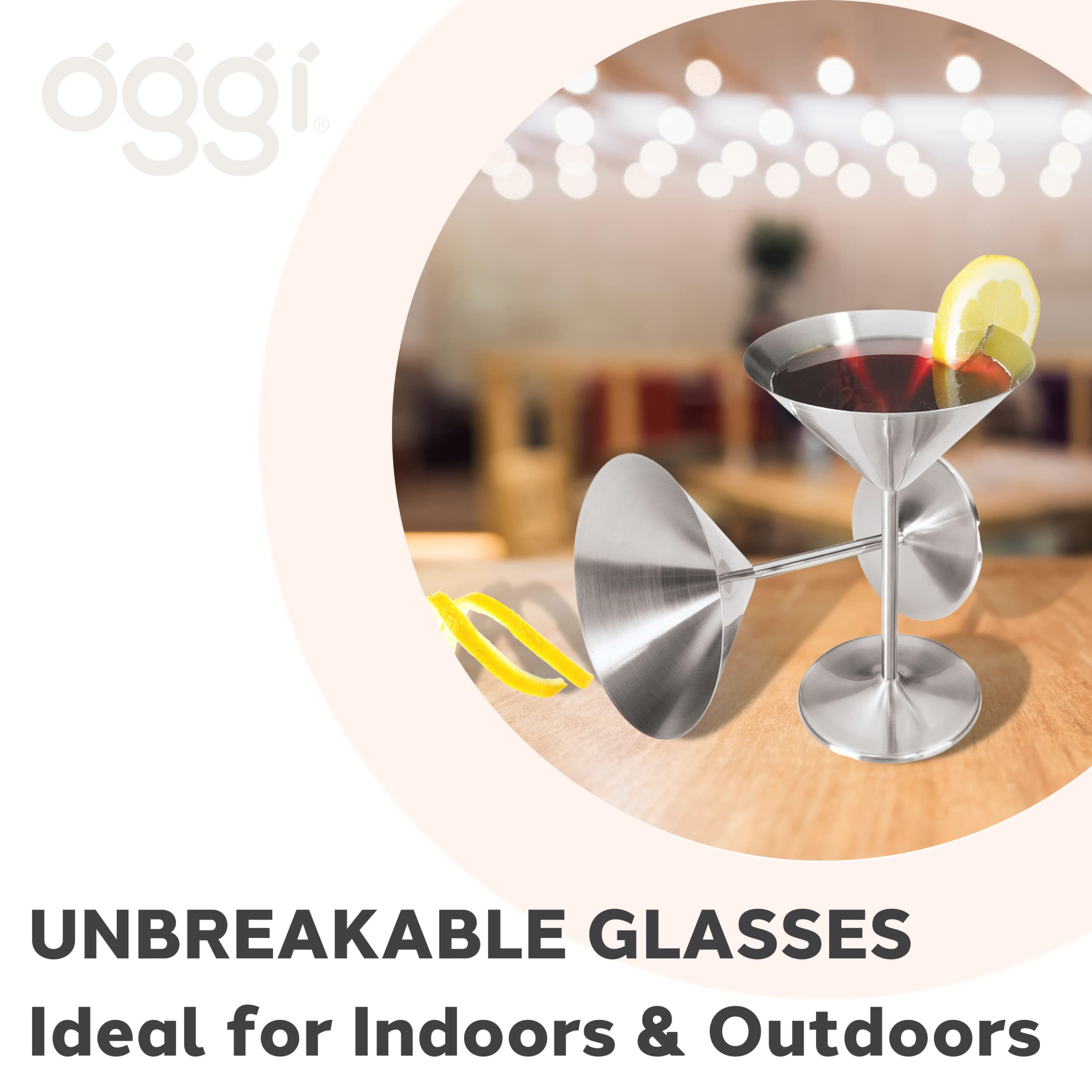 Oggi martini glasses in use on patio showing outdoor durability