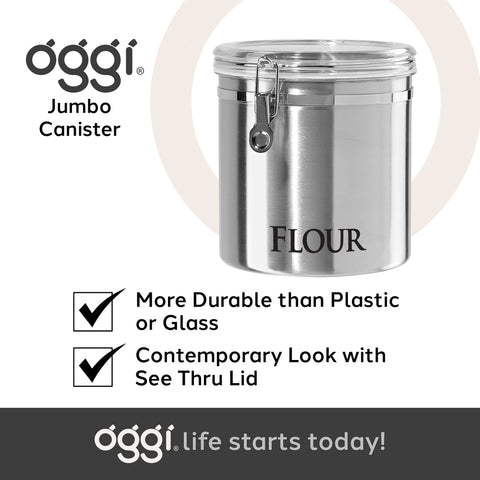 Oggi canister on pantry shelf among jars showing organized storage benefit