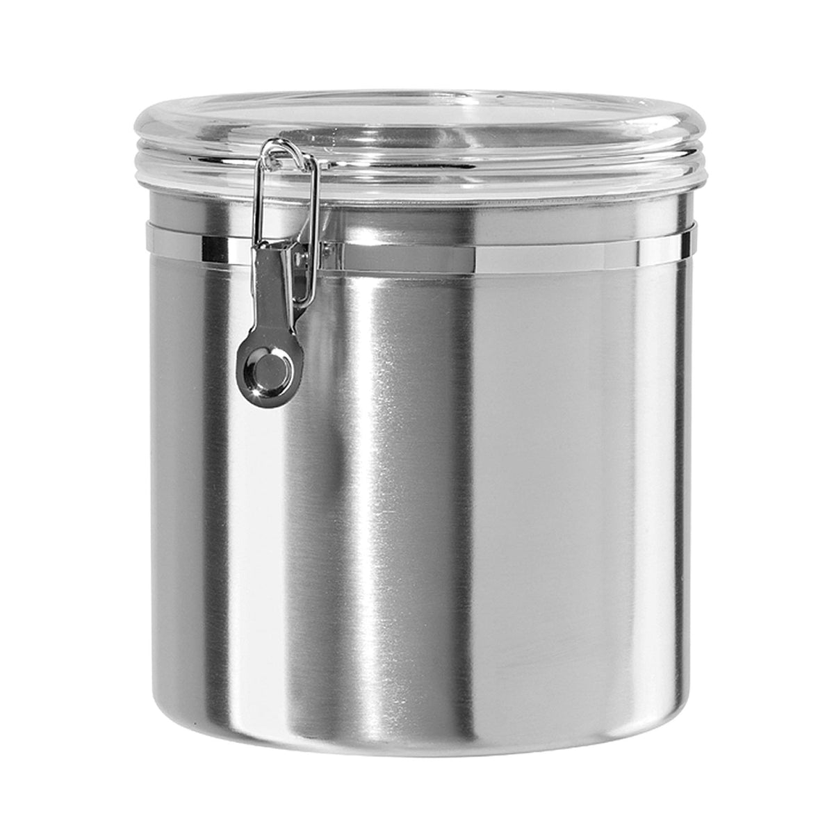 Oggi stainless canister front view showing sleek design and capacity benefit