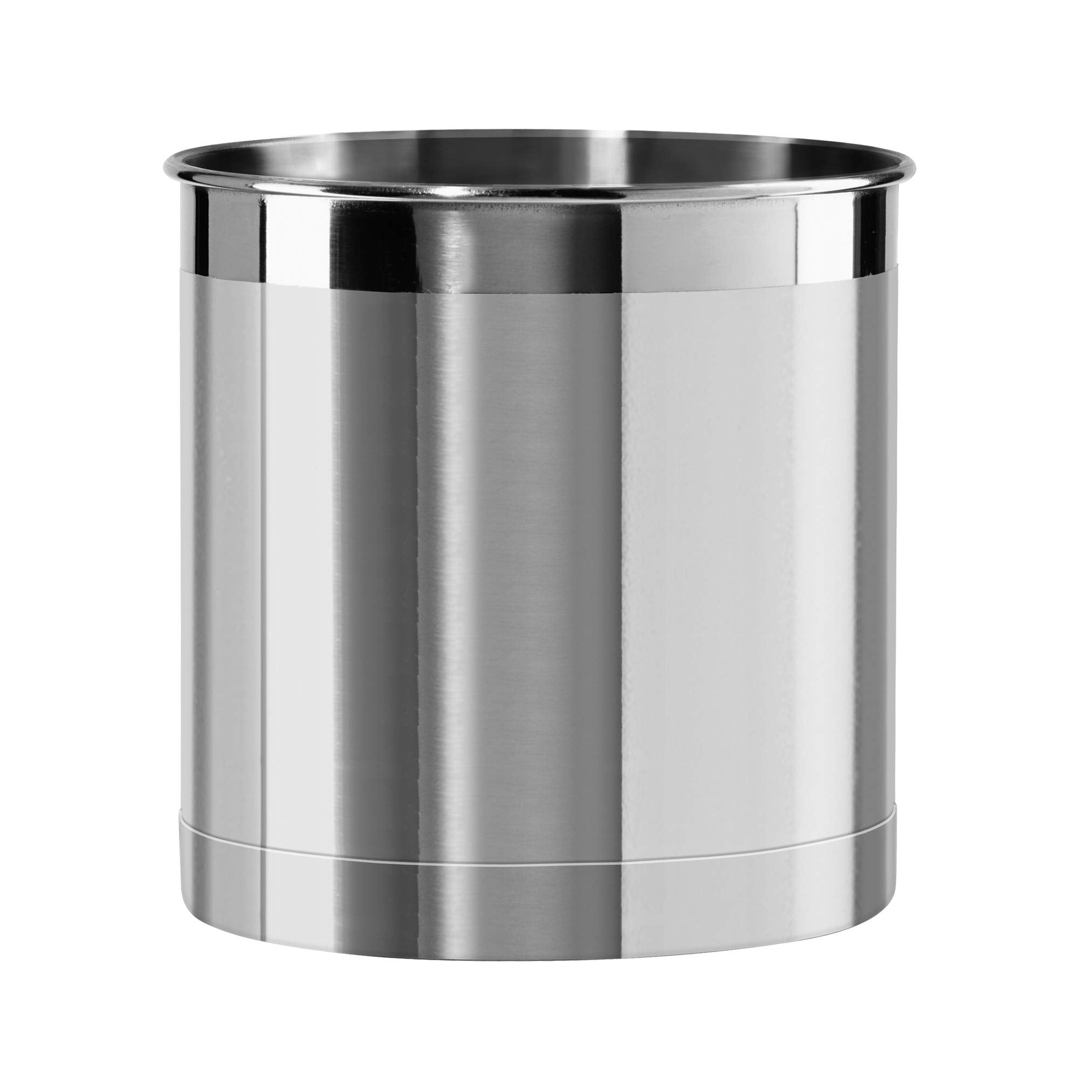 Oggi front view of jumbo stainless steel utensil holder showing sleek profile and organization