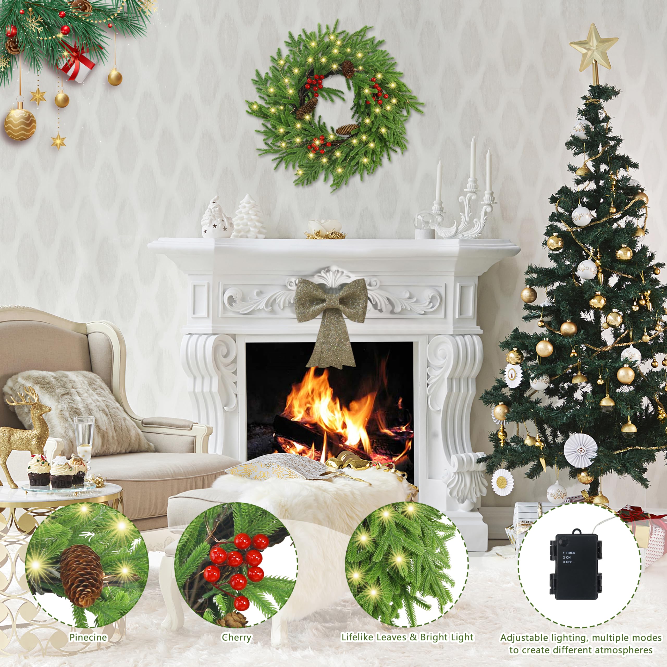 Ogrmar wreath fabric bow detail highlighting quality and festive finish