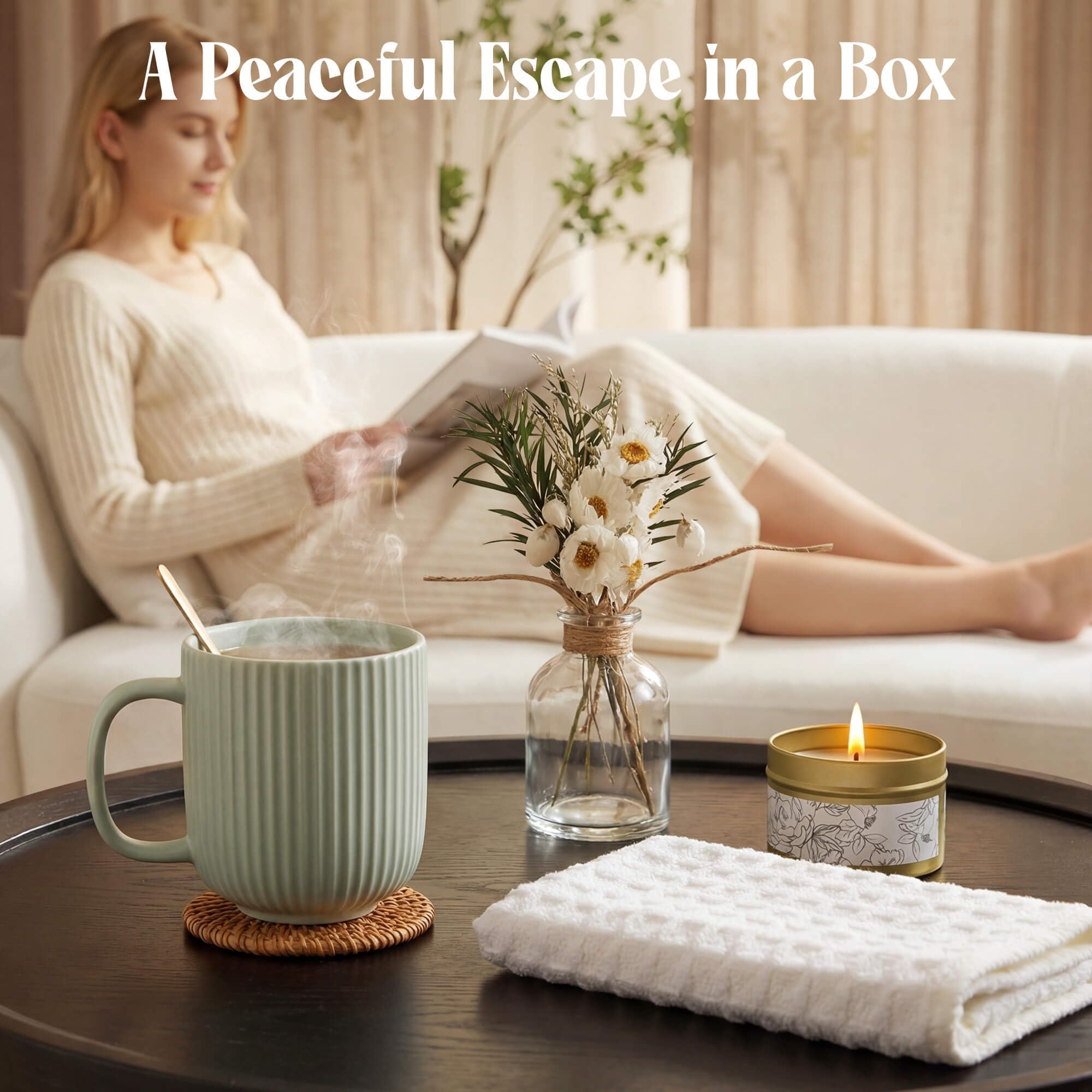 OHATOS scented candle lit close-up adding soothing aroma and warm ambiance