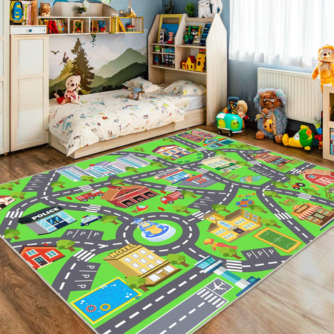OHDS rug placed in a kids playroom promoting organized neat play area