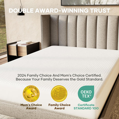OhGeni protector in bedroom lifestyle scene showing quiet comfort