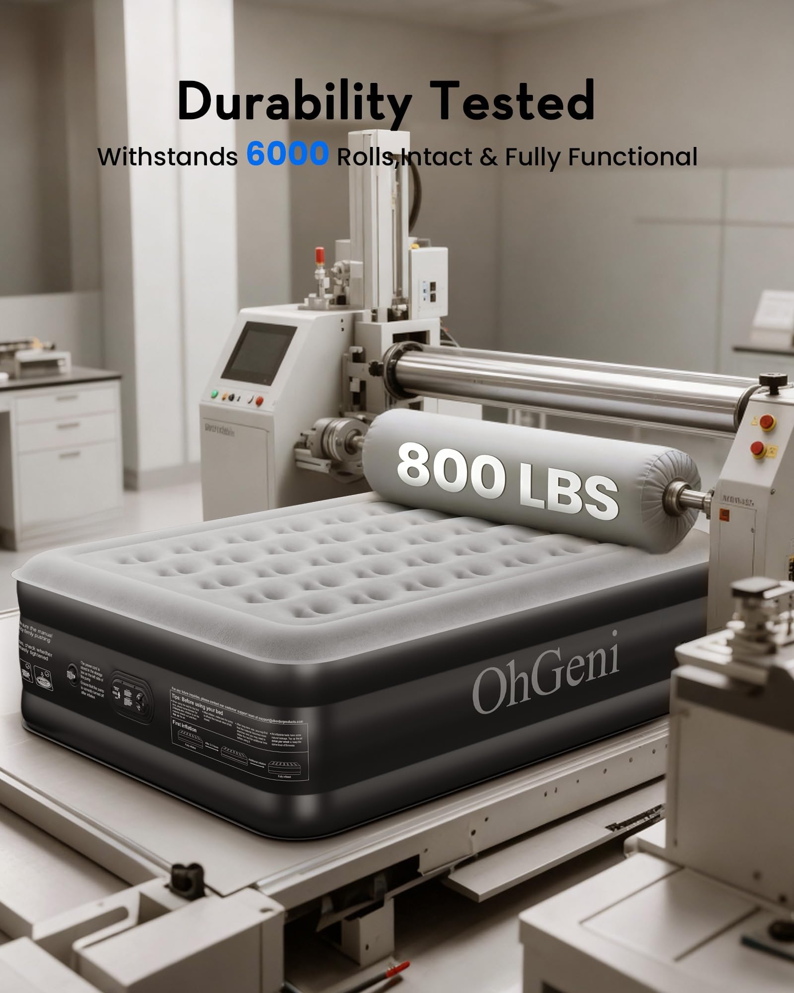 OhGeni deflated mattress folded and packed illustrating compact storage convenience