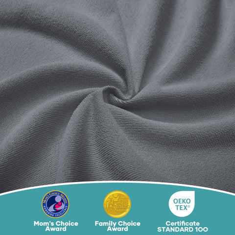 OhGeni knit top close-up highlighting dense fabric for soft, breathable comfort and spill absorption