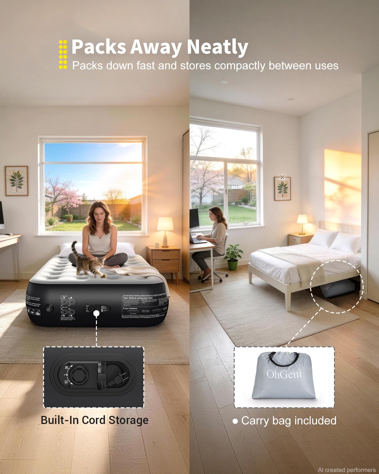 OhGeni mattress folded in storage bag for easy transport