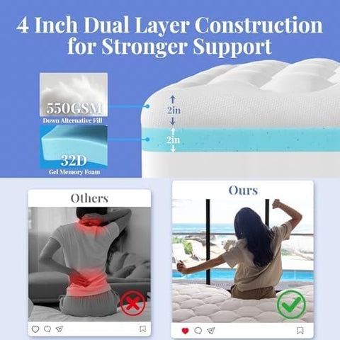 OhGeni topper on twin mattress in bedroom illustrating added comfort