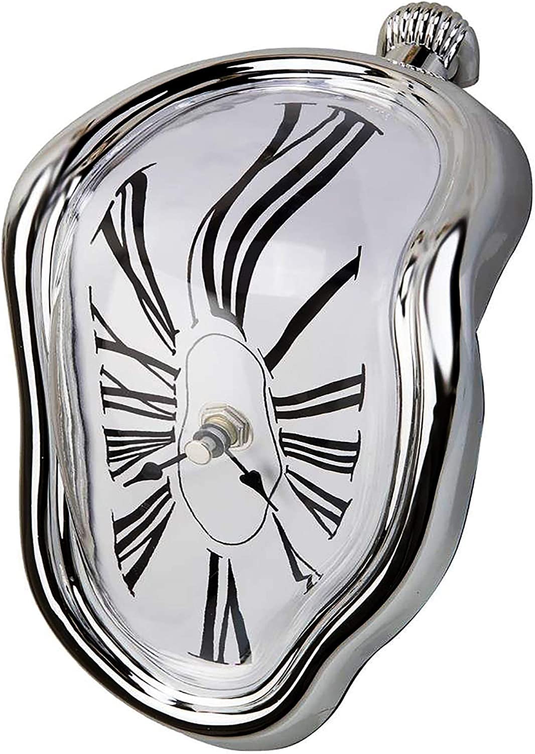 OHmaker melting clock front view showing silver face and Arabic numerals for artistic display