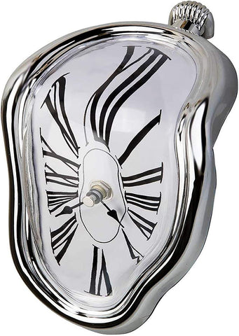 OHmaker melting clock front view showing silver face and Arabic numerals for artistic display