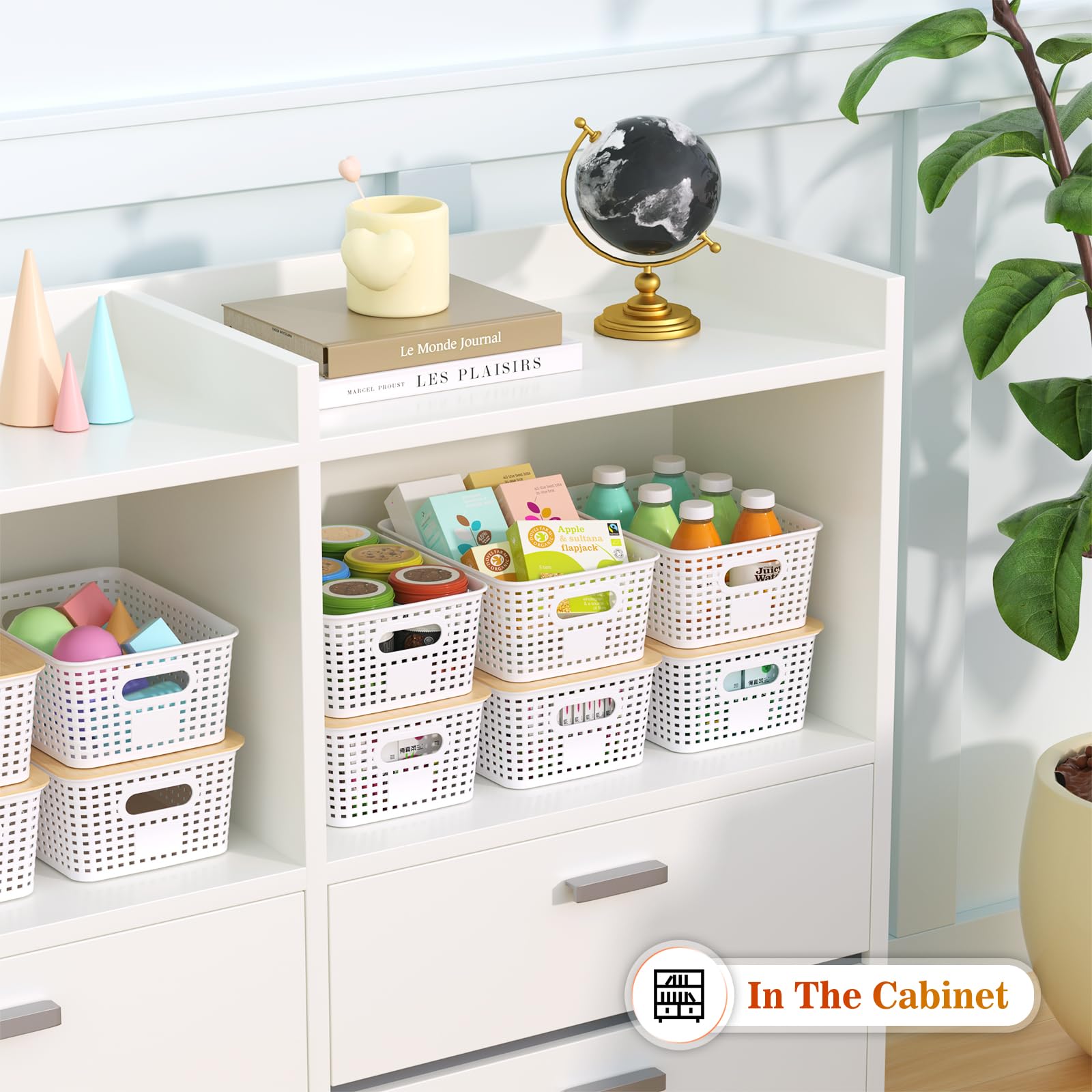 Ohmlove stacked baskets on a shelf maximizing vertical storage and order