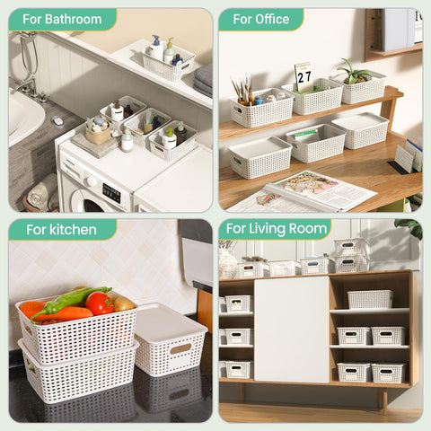 Ohmlove bathroom setup with baskets organizing toiletries
