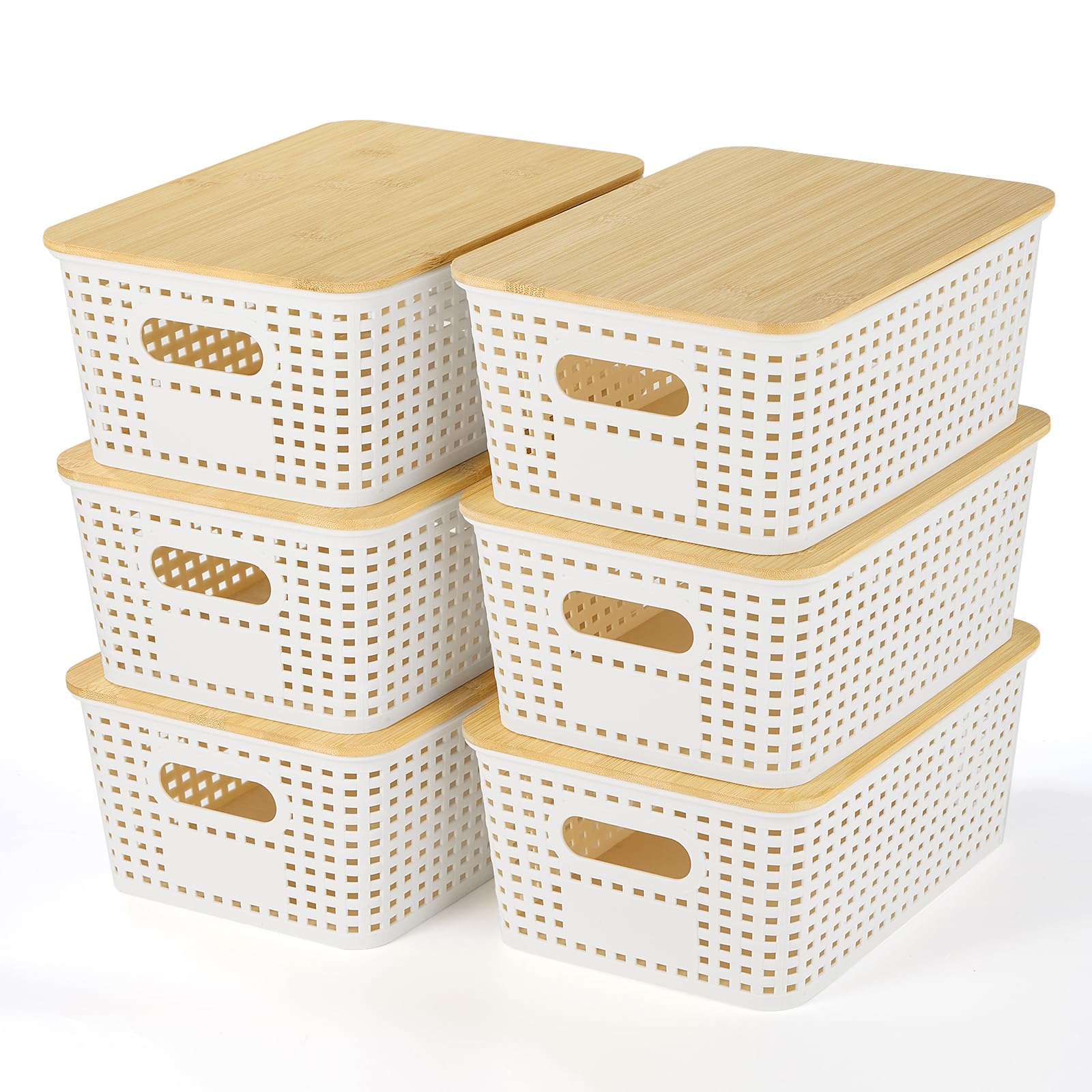 Ohmlove front view of six baskets showing neat storage and coordinated look