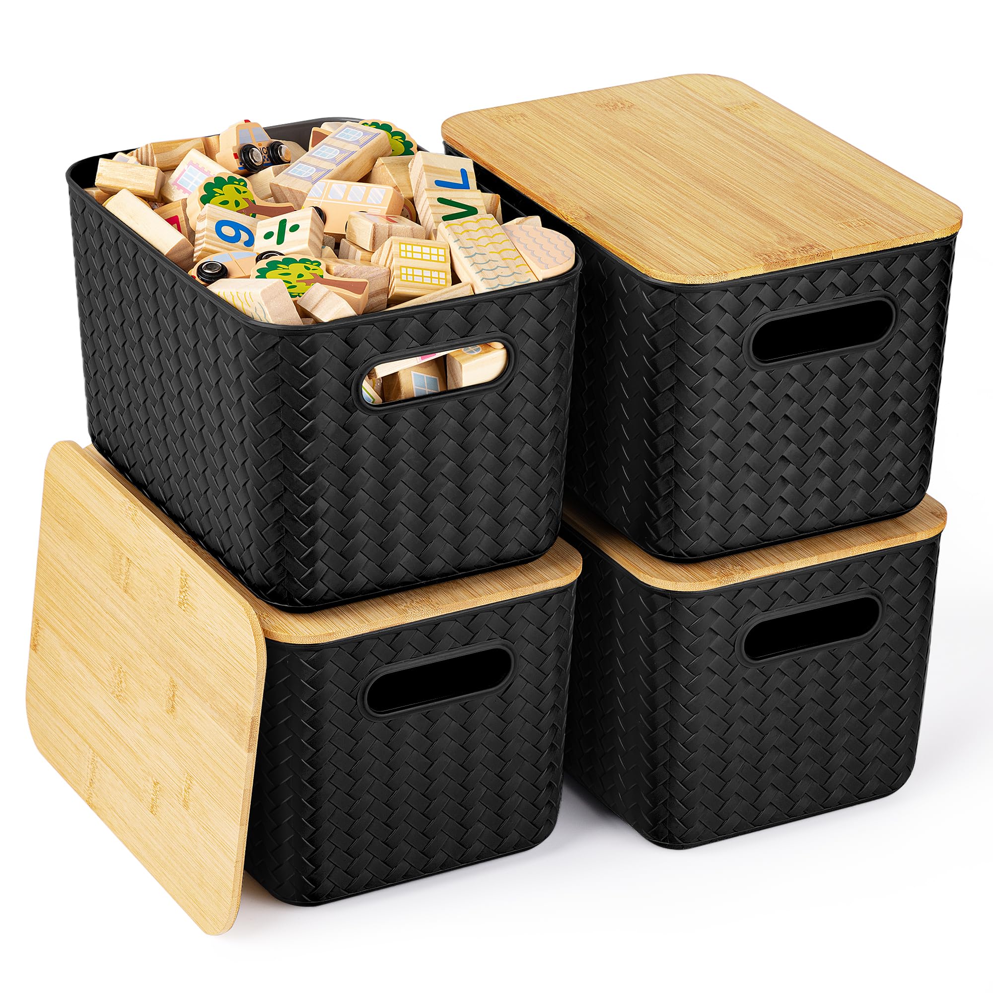 Ohmlove front view of four stackable bins showing tidy storage benefit