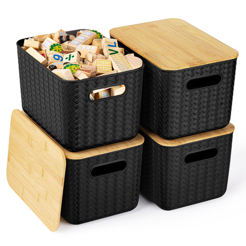 Ohmlove front view of four stackable bins showing tidy storage benefit