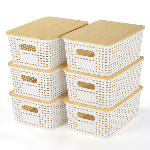 Ohmlove front view of six baskets showing neat storage and coordinated look