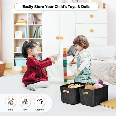 Ohmlove storage boxes on bathroom shelf keeping toiletries neatly stored