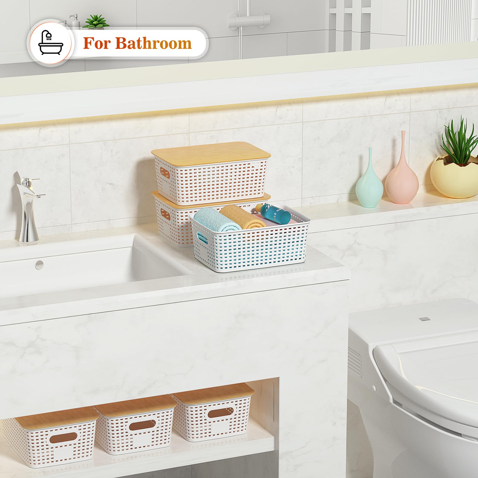 Ohmlove baskets in pantry setting organizing snacks and spice packets