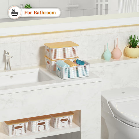 Ohmlove baskets in pantry setting organizing snacks and spice packets
