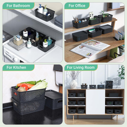 Ohmlove baskets arranged in bathroom showcasing neat, accessible storage