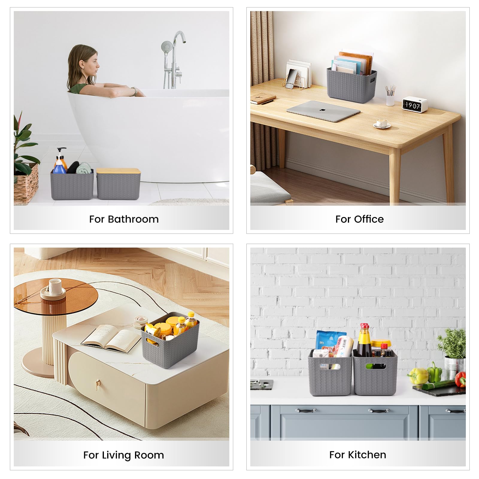 Ohmlove bin beside common household items showing compact size and capacity