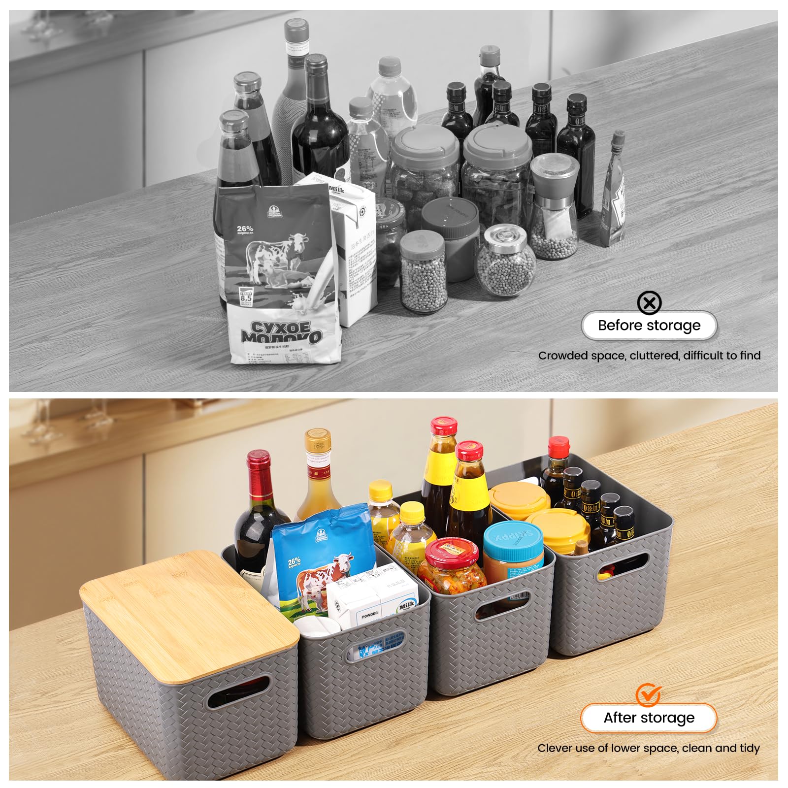 Ohmlove stacked bins showing stable interlocking design and space-saving benefit