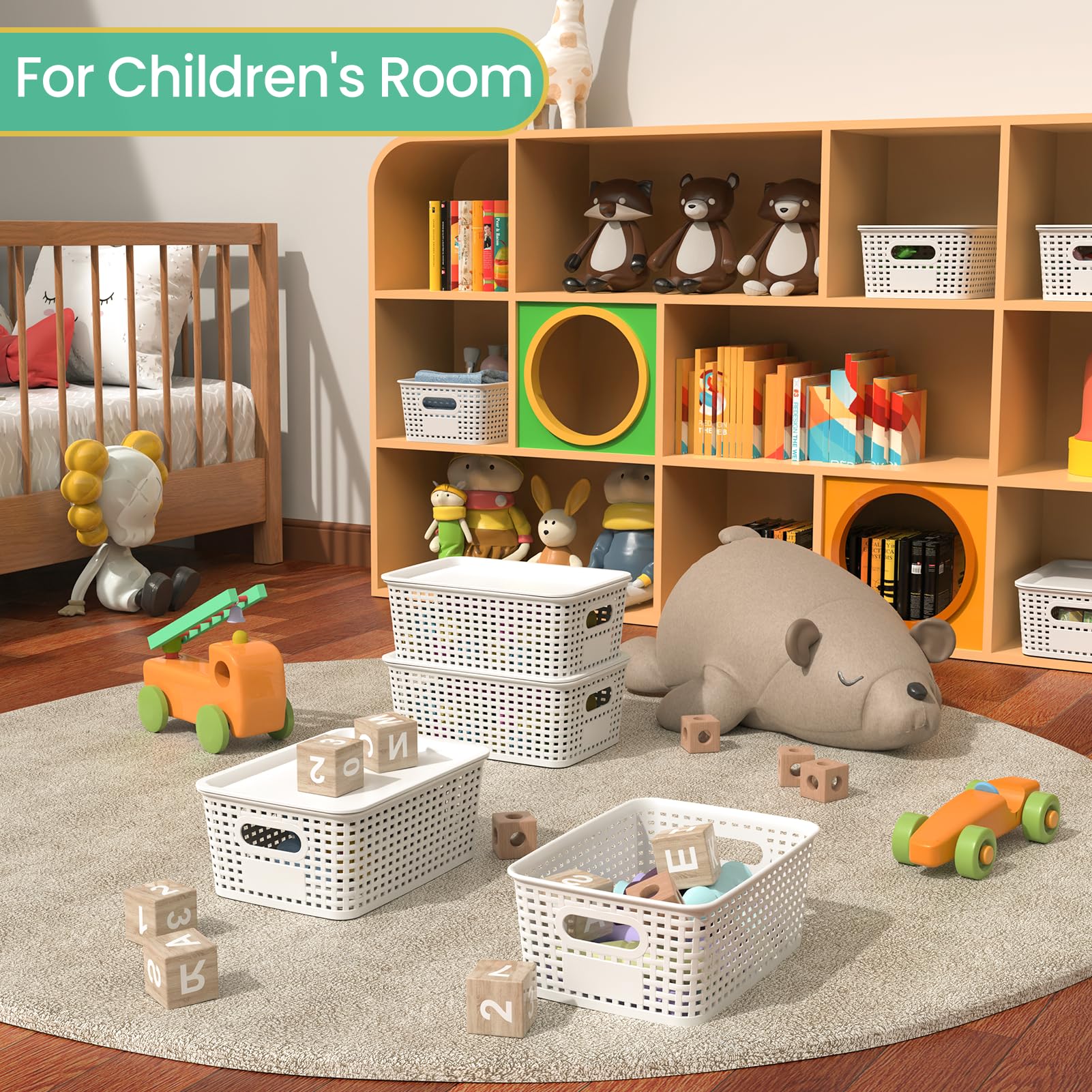 Ohmlove stacked baskets on shelf save vertical space