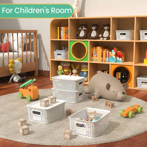 Ohmlove stacked baskets on shelf save vertical space