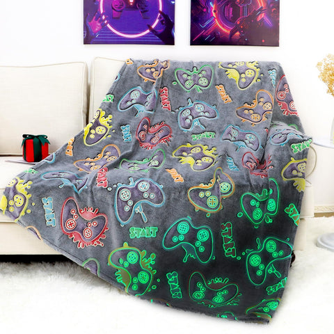 OHOIT blanket front view showing game controller print and cozy appeal