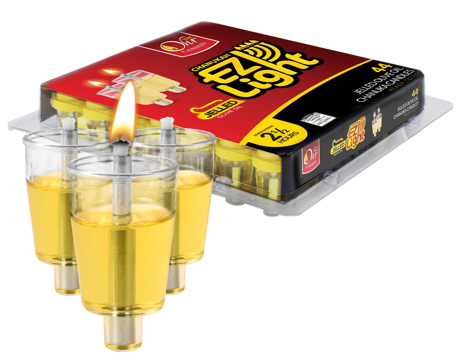 OHR CANDLES front box displaying 44-pack and product branding, easy storage benefit