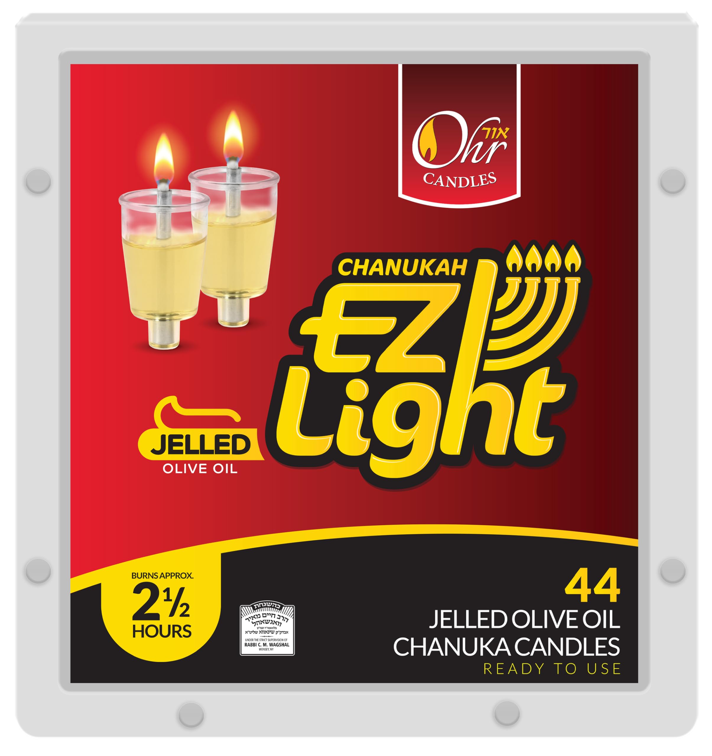 OHR CANDLES cups placed in a menorah, demonstrating secure fit and neat display