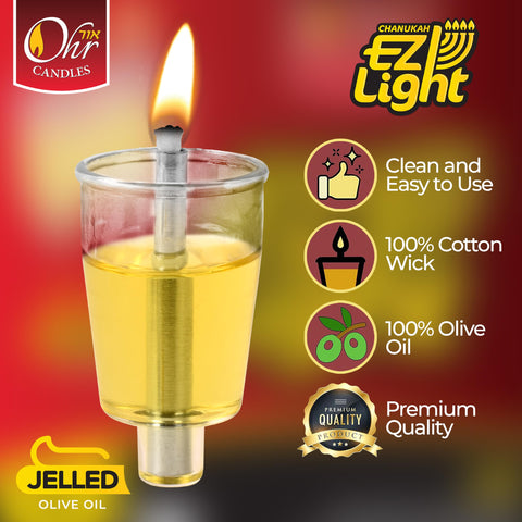 Close-up of one OHR CANDLES pre-filled oil cup showing gel texture and ready use