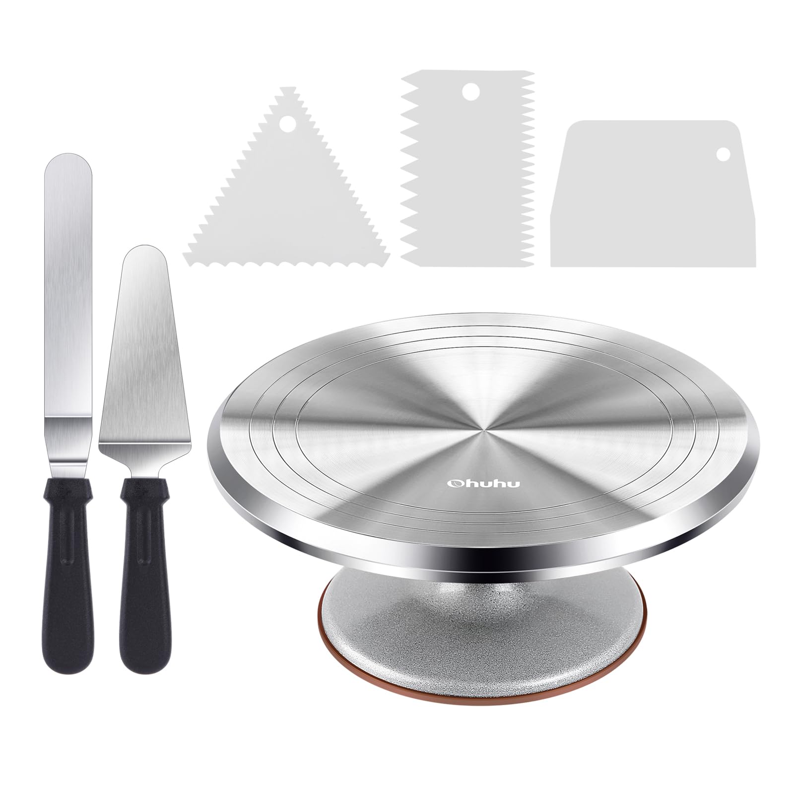 Ohuhu 12-inch turntable front view showing durable aluminium and stable base benefit