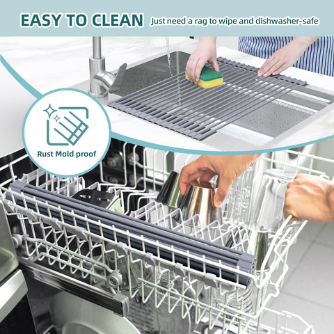 Ohuhu rack placed across sink showing fit and scale for most basins