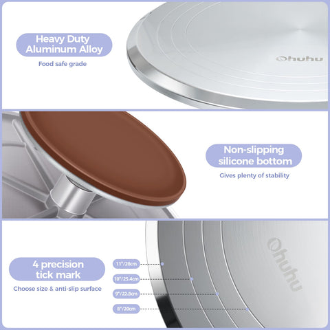 Ohuhu turntable in use with baker rotating cake for precise frosting benefit