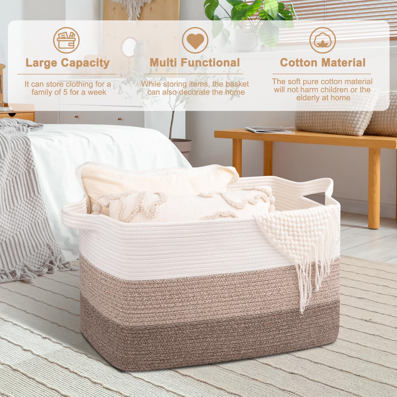 OIAHOMY basket in living room styled beside sofa enhancing tidy decor benefit