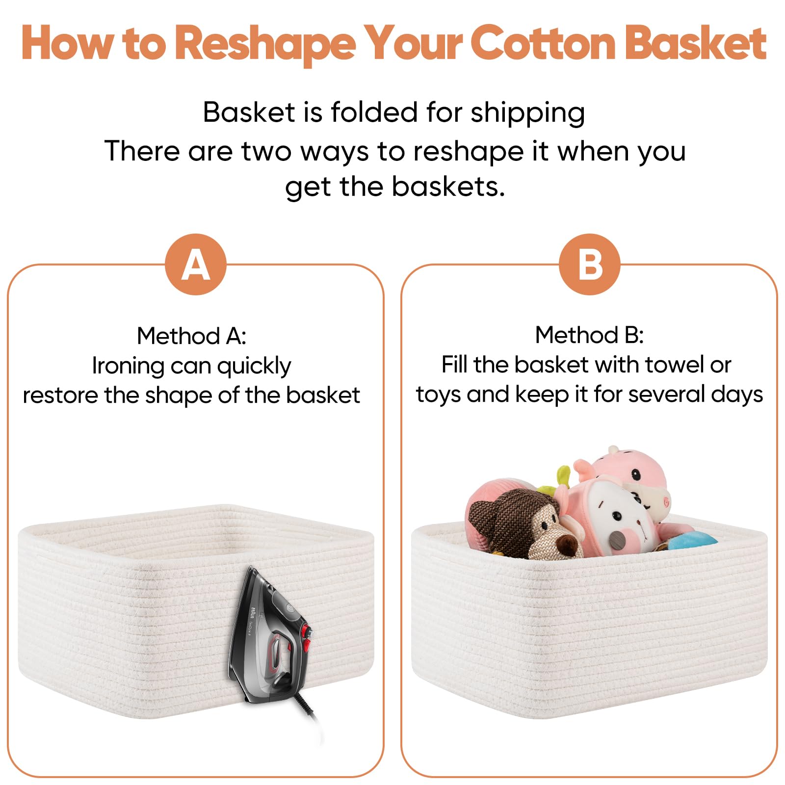 OIAHOMY folded flat basket unpacked showing compact shipping and easy reshaping