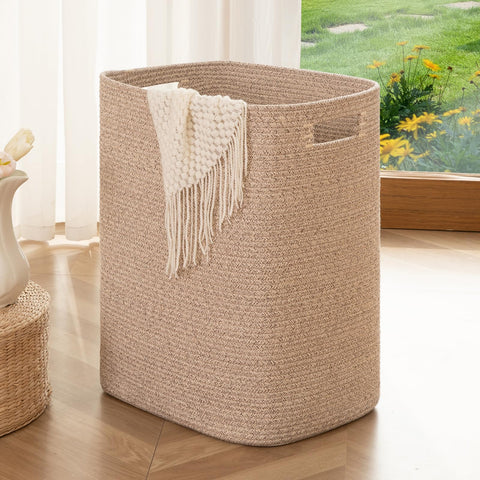 OIAHOMY front view brown laundry hamper showing roomy storage