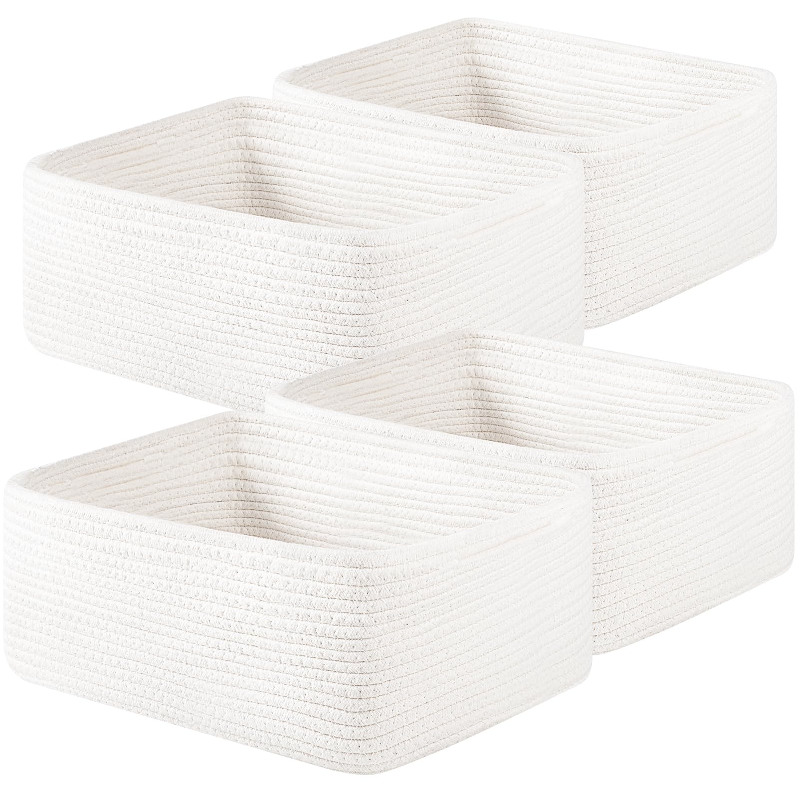 OIAHOMY front view of four white baskets showing uniform shape and tidy storage benefit