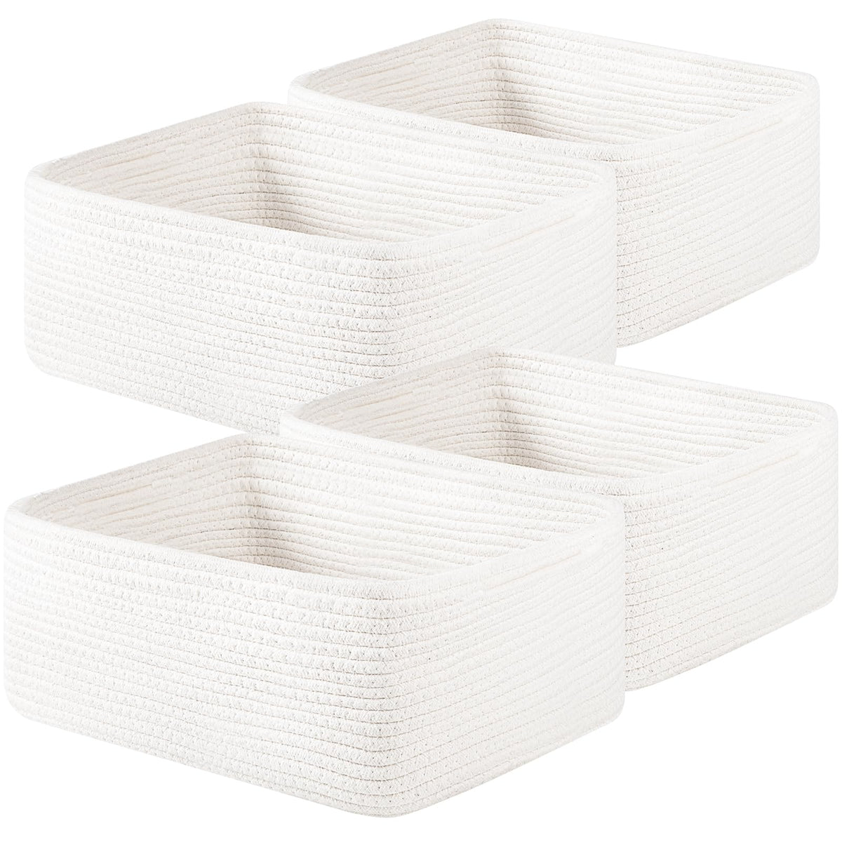 OIAHOMY front view of four white baskets showing uniform shape and tidy storage benefit