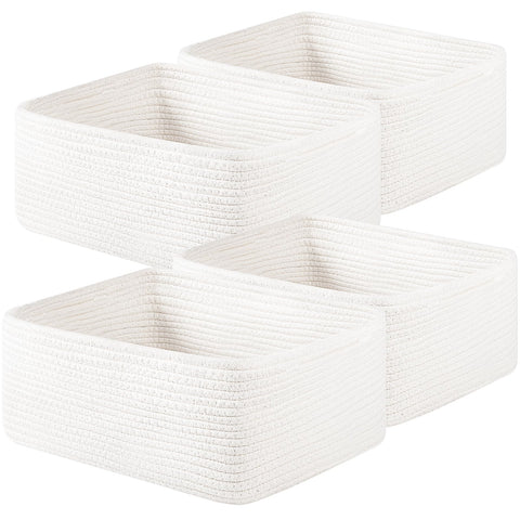 OIAHOMY front view of four white baskets showing uniform shape and tidy storage benefit