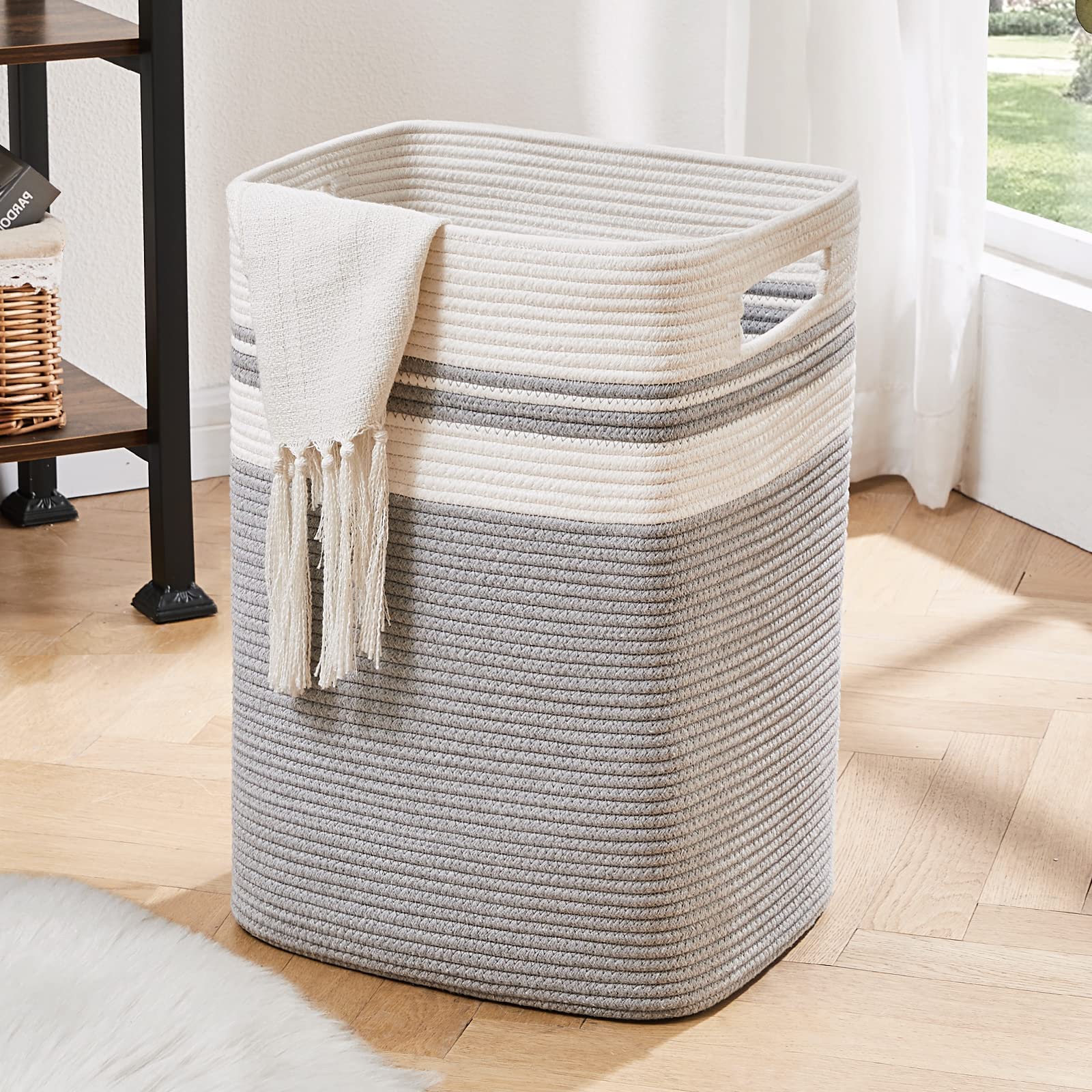 OIAHOMY front view gray hamper showing neat storage and stylish design