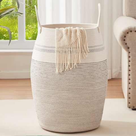 OIAHOMY front view hamper in light grey showing elegant storage benefit