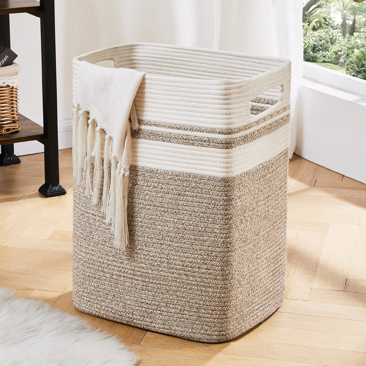 OIAHOMY front view of yellow laundry hamper shows organized storage benefit