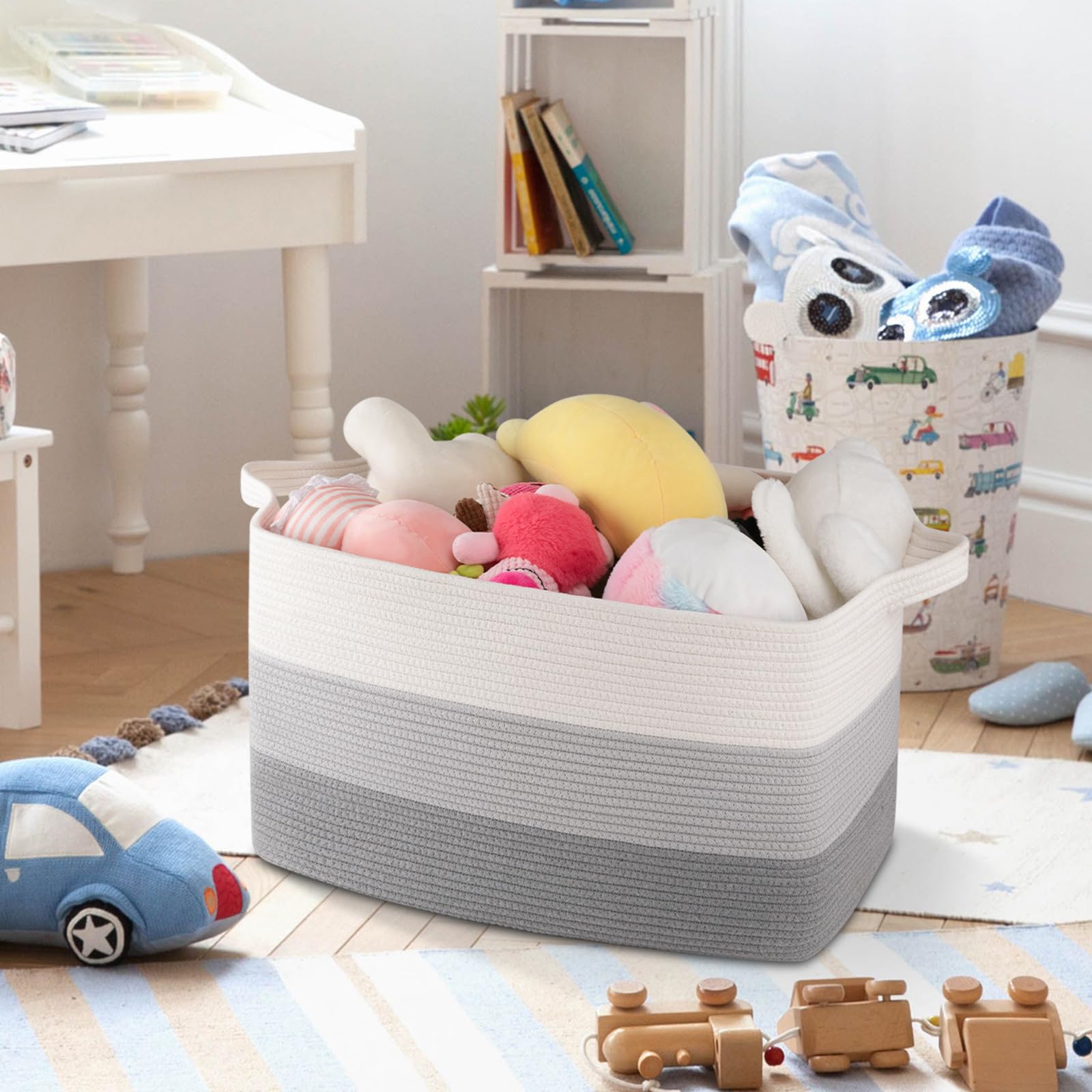 OIAHOMY used as a nursery toy bin showing tidy organized playroom