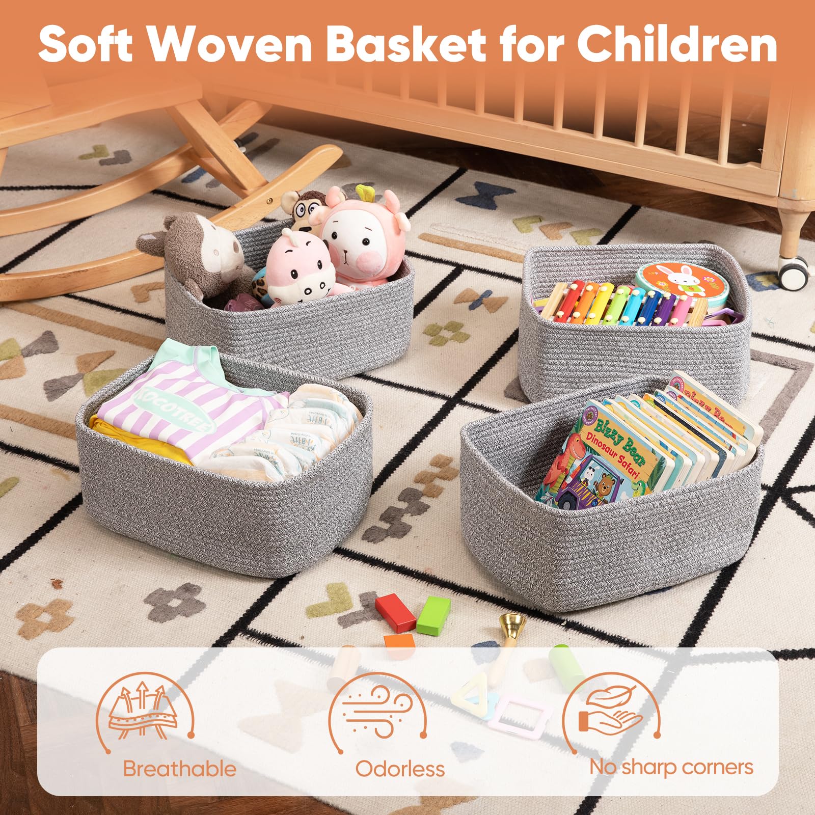 OIAHOMY baskets on living room shelf demonstrating neat decor and quick organization