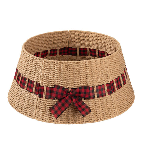 OIAHOMY front view of tree collar shows natural finish and tidy base concealment